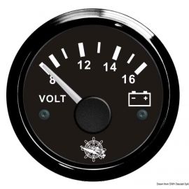 Voltmètre - cadran noir/blanc - lunette noire/polie - 12 ou 24V