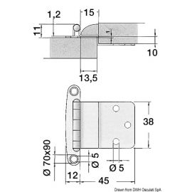 Charnière inox 38x46 mm