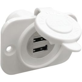 Double prise USB blanche écrou arrière + panneau -