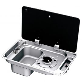 Combiné réchaud évier avec couvercle - évier à droite - avec bonde et robinet