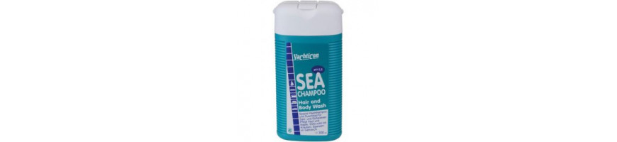 shampoing et liquide vaisselle spécial eau de mer, biodégradable.